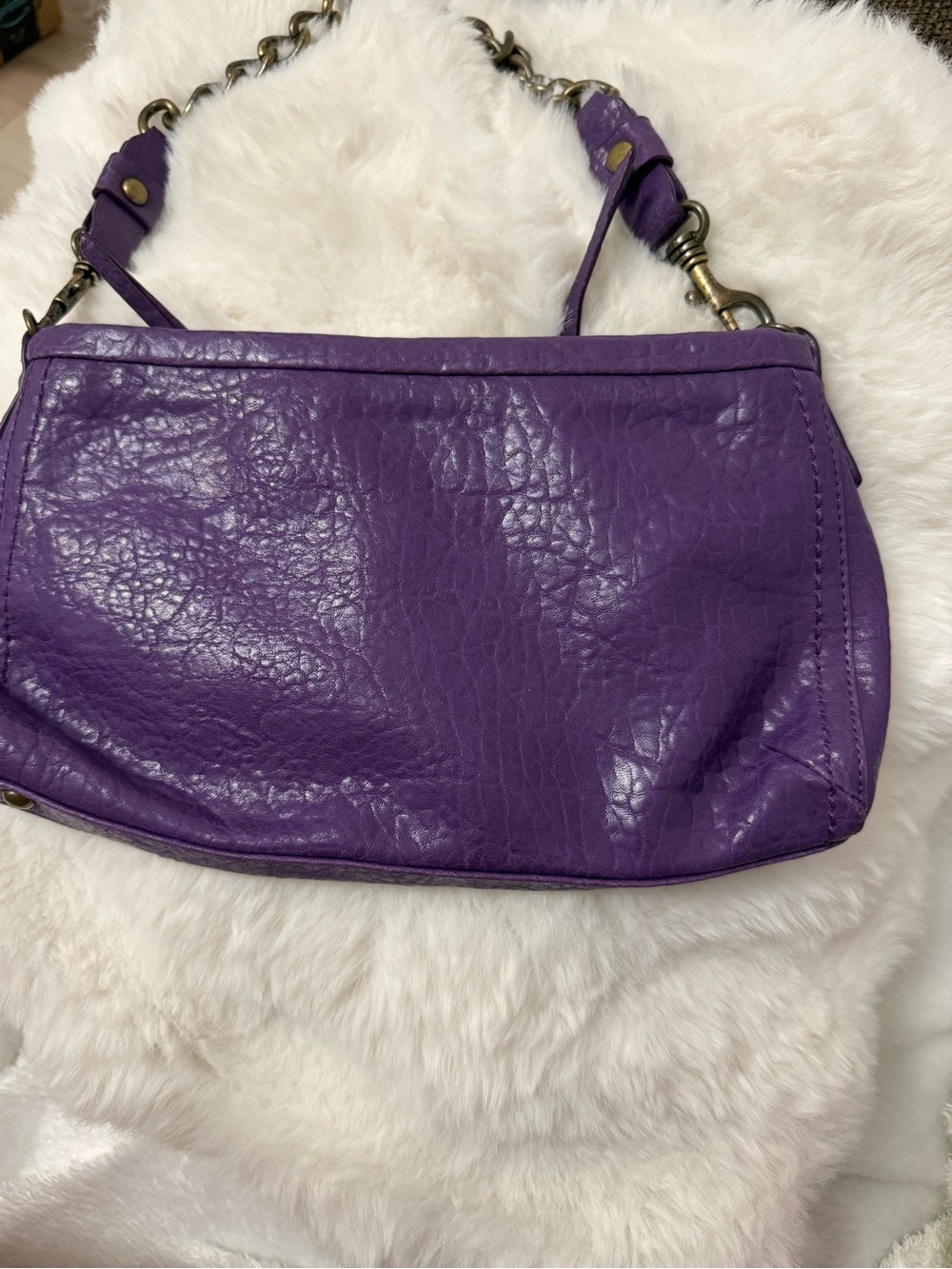 Korto Momolu Purple Leather Shoulder Bag Y2K Chain Strap Zip Detail Purse - Picture 2 of 8